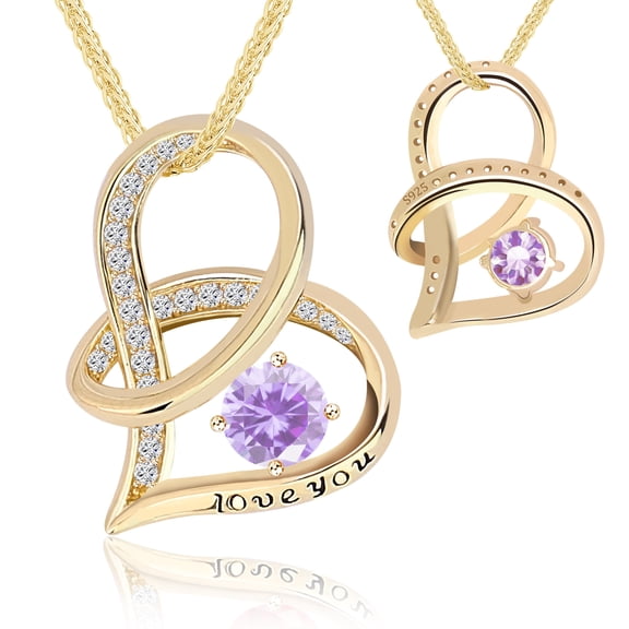 Ceaklev S925 Sterling Silver Heart Necklace for Women | Gold Plated Infinity Pendant with Purple Cubic Zirconia Gift
