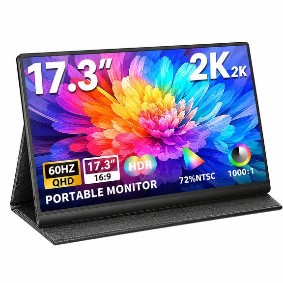17.3" Portable Gaming Monitor, 2K QHD 103% sRGB IPS Display, HDMI & USB-C External Monitor with Kickstand, Laptop Screen for PC, Mac, Phone, PS5, Xbox & More