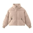 thumbnail image 2 of Stichou Women’s Winter Cropped Puffer Jacket Coat Short Warm Fall Fashion Quilted Jacket Khaki L, 2 of 4