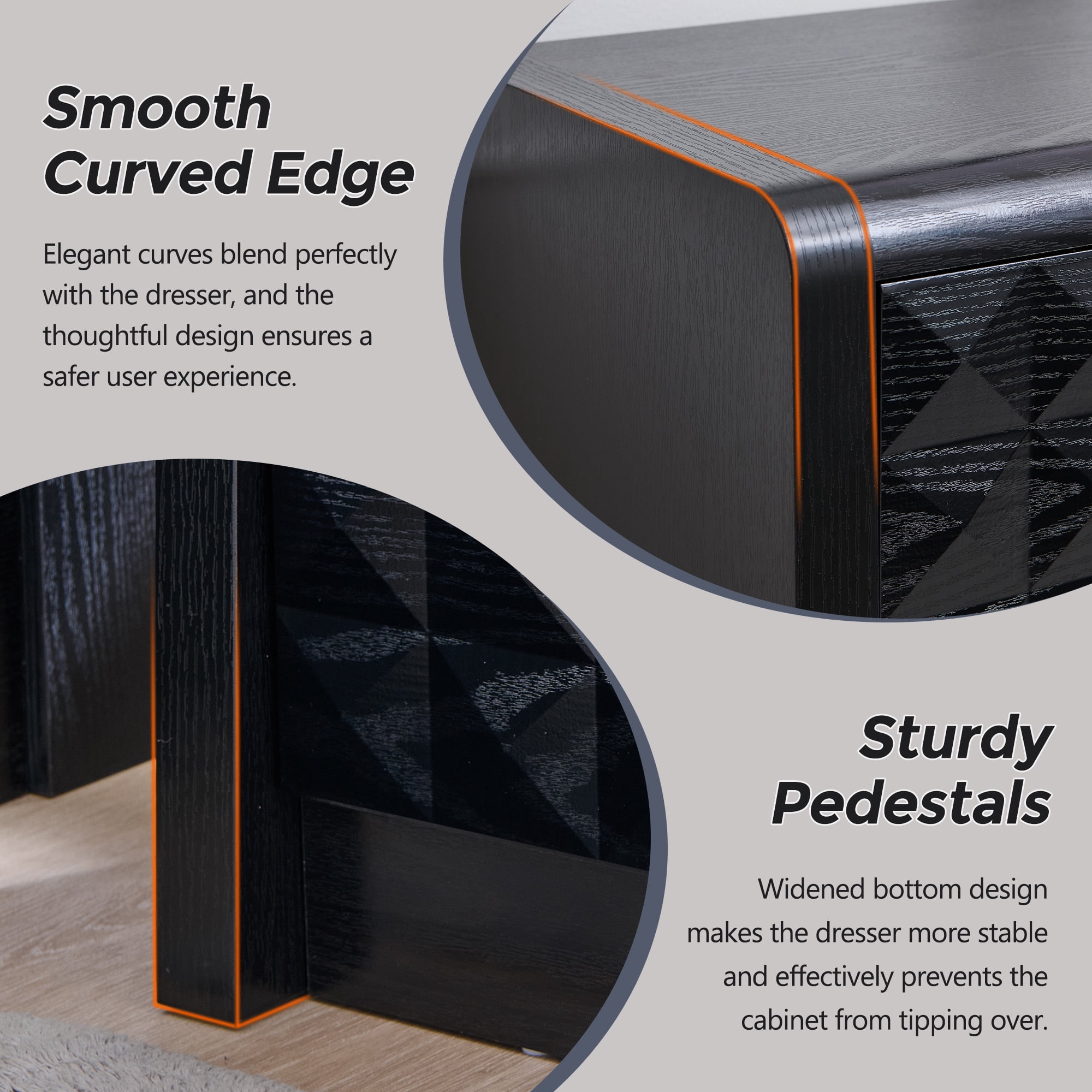 wow97e Modern 5 Drawer Dresser for Bedroom, Wooden Tall Dressers & Chests of Drawers w/Diamond Panel Decorate, Black