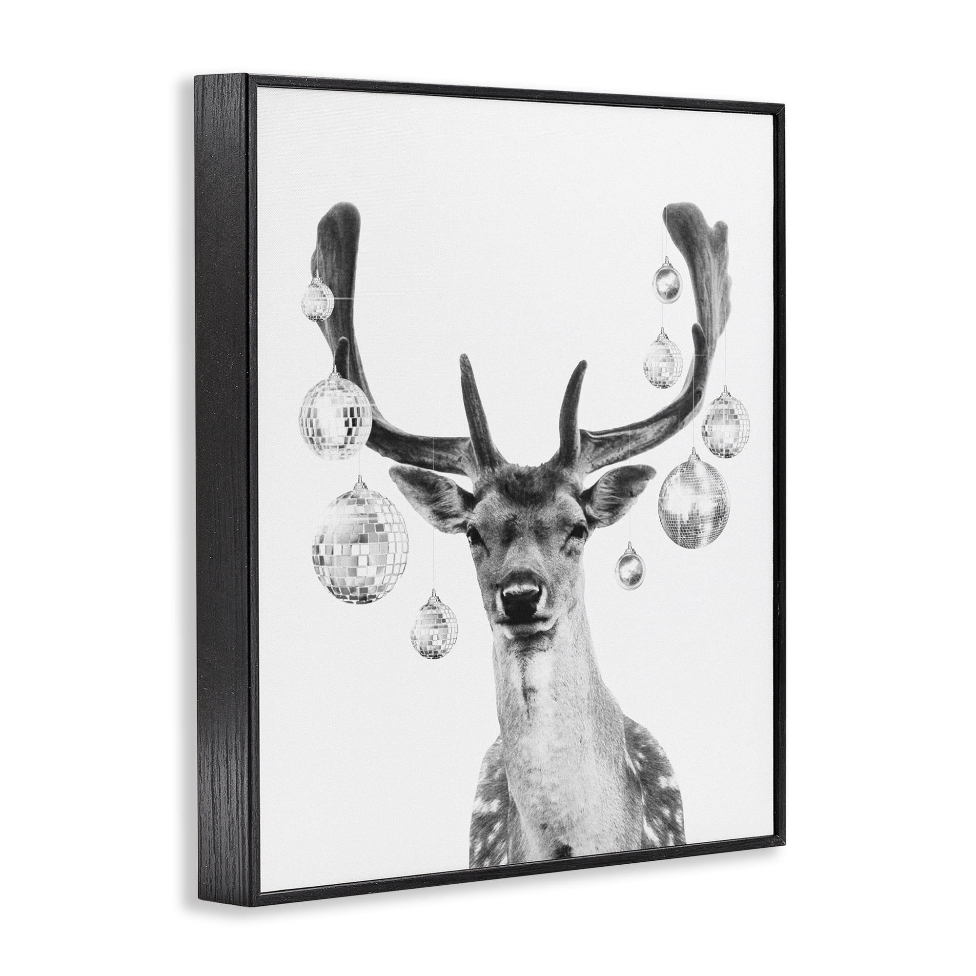 Stupell Industries Disco Balls & Fawn Animals & Insects Painting Black Framed Art Print Wall Art, 11 x 14