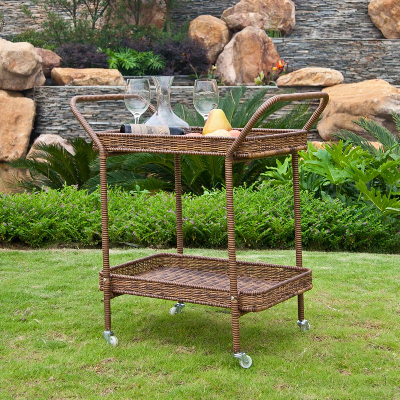 Jeco Outdoor Wicker Patio Furniture Serving Cart