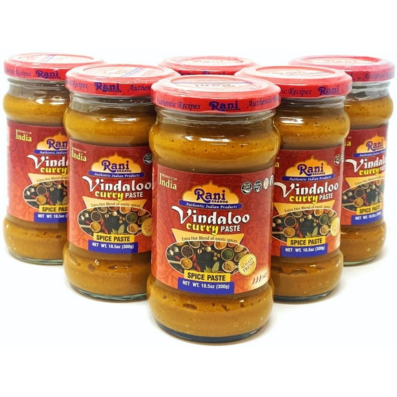 Rani Vindaloo Curry Cooking Spice Paste, Hot! 10.5oz (300g) Glass Jar, Pack of 5 1 FREE ~ No Colors | All Natural | NON-GMO | Vegan | Gluten Free | Indian Origin