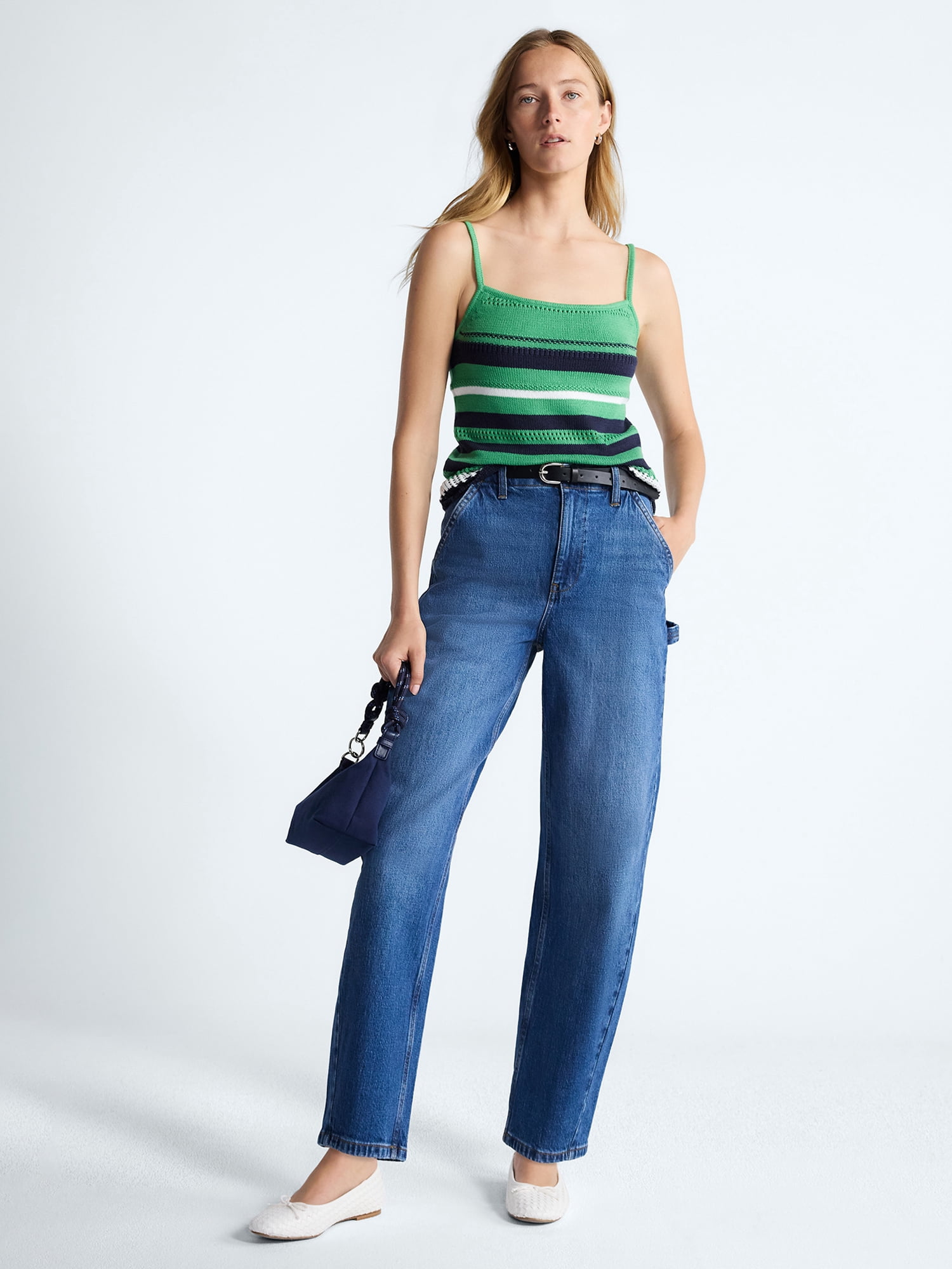 Free Assembly Women's High Rise Cropped Carpenter Barrel Jeans, 26" Inseam, Sizes 0-16