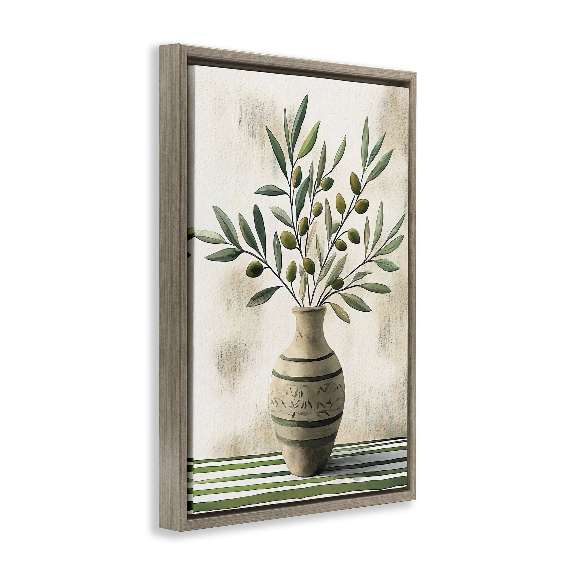 Stupell Industries Vase of Olive Branches Brown Framed Floater Canvas Wall Art, design by Creative Studio