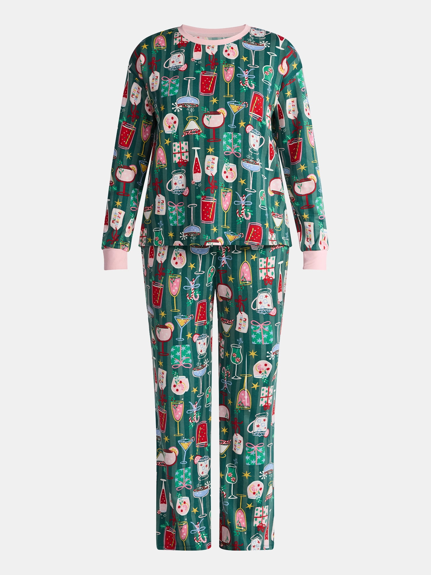 Jaclyn Women's Holiday Long Sleeve Sleep Top and Open Leg Pants Pajama Set, 2-Piece, Sizes S-XL