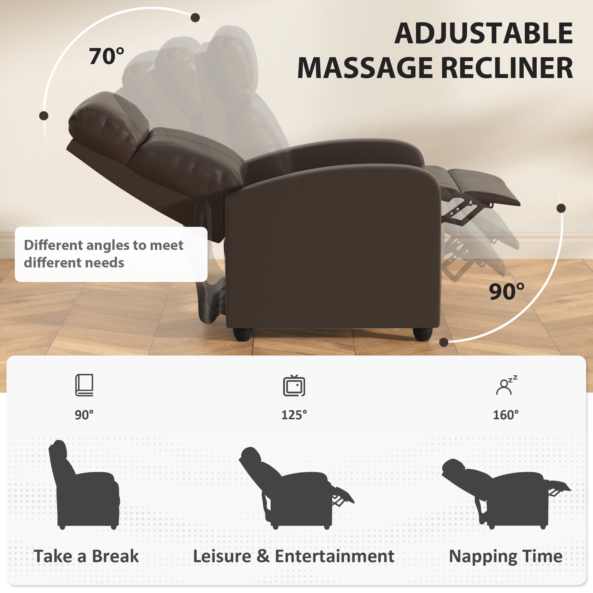 YRLLENSDAN PU Leather Massage Living Room Power Recliner with Footrest, Brown