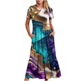 thumbnail image 2 of Jusqu'à 65 % de Réduction! Robes d'Été Mode pour Femmes 2024 Grande Taille Décontractée Manches Courtes Col Rond Robe Fluide à Étages Robe de Plage avec Poches Robe Imprimée, 2 of 7