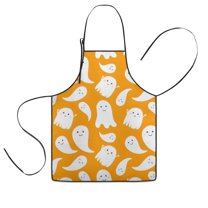 Orange Halloween Cute Ghosts Kids Aprons for Girls and Boys,Adjustable Neck Strap Toddler Aprons for Kids Cooking Baking