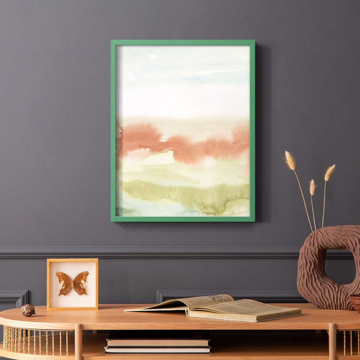 Blushing Sunrise I Framed Print in Green Solid Wood Framed Print No Nail Hanging