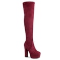 thumbnail image 1 of BLISSFUL STEP Women's Boot Platform Block Heel Over Knee Boots Burgundy 6.5, 1 of 8