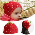 thumbnail image 2 of Strawberry Crochet Hat Handwoven Warm Knit Hat for Women Soft Loose Cute Winter Cozy Accessory, 2 of 7