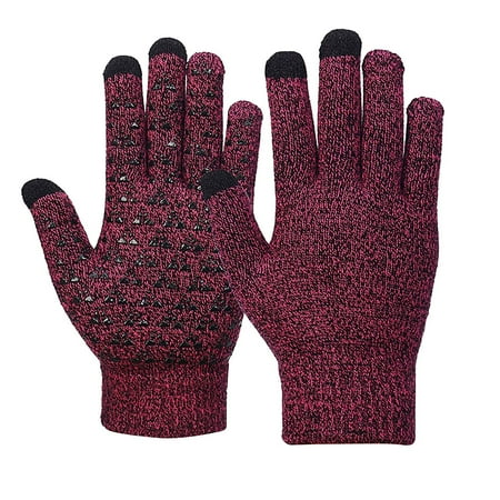 IYTR Winter Gloves for Men Women Warm Gloves with Thermal Soft Knit Lining Elastic Cuff Gloves Heating Warm Ski Half Finger Gloves Wine Free Size