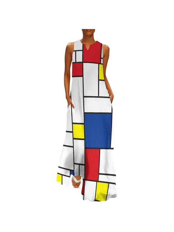 2025 De Stijl Dress Summer Mod 60s Mondrian Style Street Fashion Casual Long Dresses Womens Party Maxi Dress Birthday Present