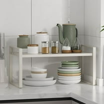 2-Tier Alloy Metal Kitchen Storage Rack | Countertop & Cabinet Spice Organizer | 12.2x8.3x7 Inch Layered Shelf for Pots Pans & Appliances | Black or White