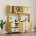 thumbnail image 6 of Juiluna Rattan Pantry Cabinet, 71 in Kitchen Pantry with Microwave Stand, Freestanding Hutch with Drawers, Doors and Hooks, Boho Storage Cabinet for Dining Room, Kitchen, Living Room, Natural, 6 of 7
