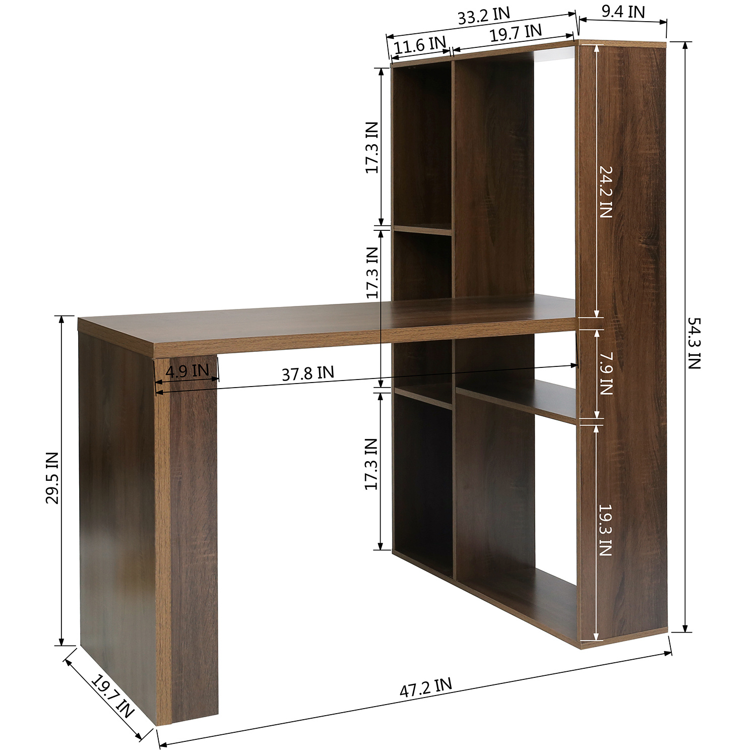 Kepooman Computer Desk with Bookshelf, 47 Inches Home Office Desk with Upper Storage Shelves for Study Writing/Workstation, Brown Kepooman Computer Desk with Bookshelf, 47 Inches Home Office Desk with Upper Storage Shelves for Study Writing/Workstation, Brown