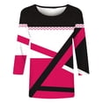 thumbnail image 4 of FAIWAD Womens 3/4 Sleeve Tops Round Neck Spring Trendy Tunic Tops Color Block Loose Pullover Tops, 4 of 5