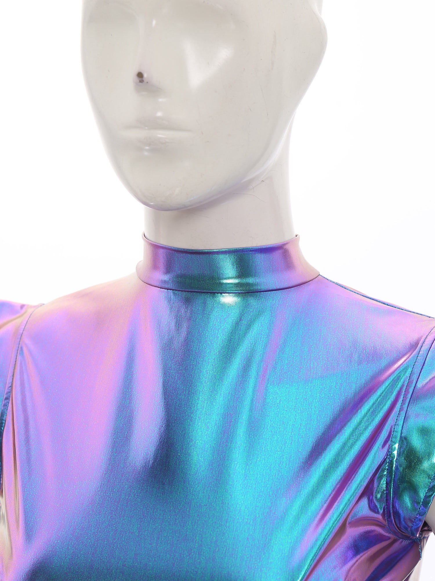 TiaoBug Women's Metallic Sleeveless Club Disco Holographic Dress Wet Look Pleated Dresses Blue L