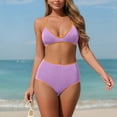 thumbnail image 5 of PWPSG Contrast Trim Bikini with Thin Straps and High Waist Bottom Two Piece Swimsuit Purple L, 5 of 6