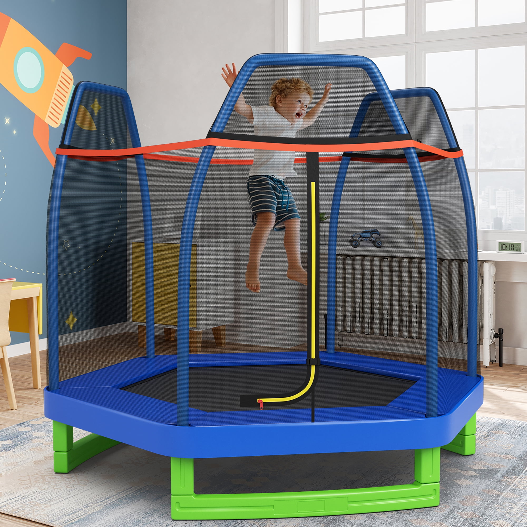 Costway 7FT Kids Trampoline Outdoor Indoor Recreational Bounce Jumper Blue