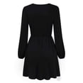 thumbnail image 4 of Leadingstar Women Solid Long Sleeve Elastic Waist Wrap V-Neck Fit Flare Dress Burgundy L, 4 of 9