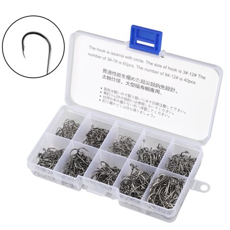 EEEkit Fishing Hooks Kit, Excellent Choice for Bait Fishing,10 Sizes 3-12# High Carbon Steel Barbed Hooks,  Fishing Tools, Catfish