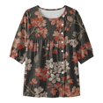 thumbnail image 5 of 3/4 Sleeve Tops for Women,floral Print Tshirts Plus Size Shirts for Women Pleated Shirts Crew Neck Work Top Loose Casual Blouses Elbow Sleeve Tops Women Loose Blouse Graphic,Pink2,L, 5 of 5