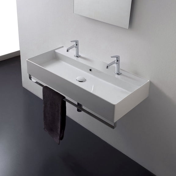 Nameeks Scarabeo 8031/R-100B-TB-Two Hole Scarabeo 39-2/5" Ceramic Wall Mount Bathroom Sink