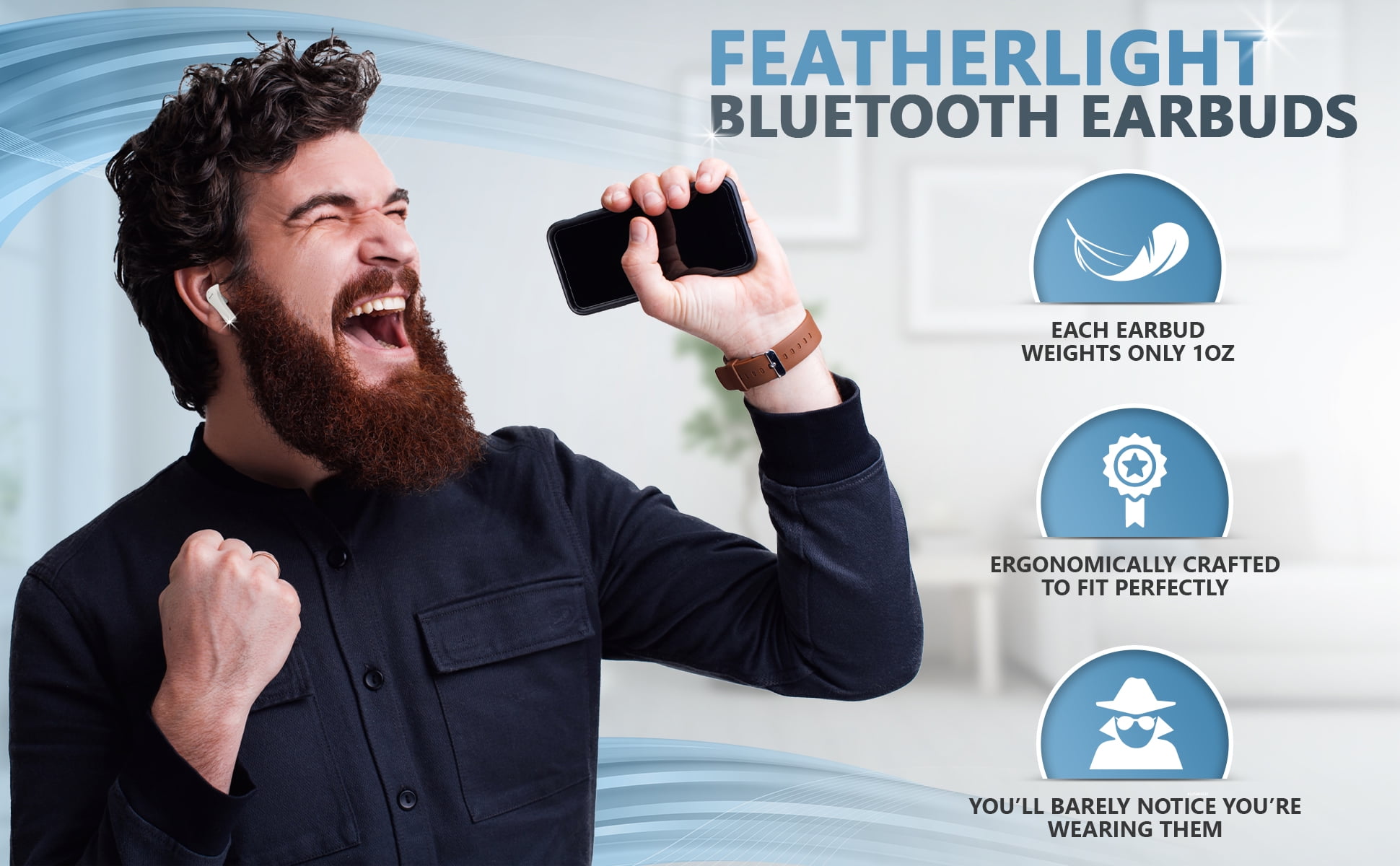 Sereonic ​Bluetooth Earbuds - Wireless Earphones ​with ​Microphone ​and​ Charger Sport Case - ​Make​ Cell Phone Calls ​and Listen to​ Music - For iPhone and Android