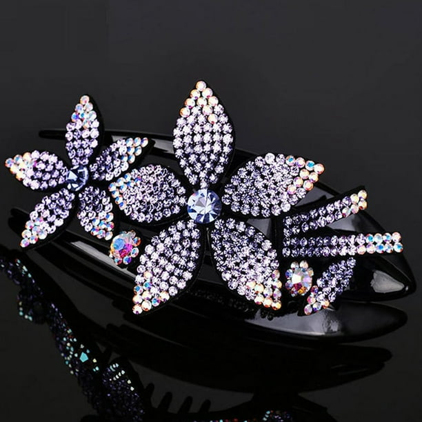 Pinzas para el cabello para mujer, pinzas para peinar, pinzas para el cabello para niñas, pinza para el cabello con doble flor y diamantes de imitación, diseño de perlas flexibles, pinza para el cabel