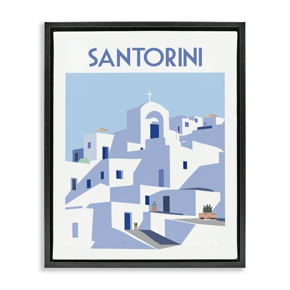 Stupell Industries Santorini City Architecture Scenic & Cityscapes Painting Black Floater Framed Canvas Art Print Wall Art, 17 x 21