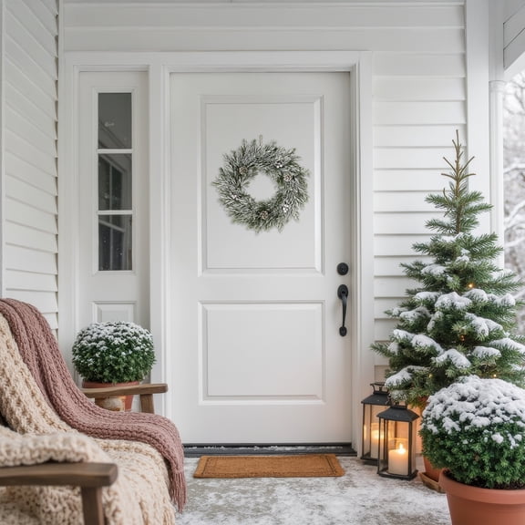 Northlight Pine Cones and Berries Flocked Rosemary Small Artificial Christmas Wreath - 20" - Unlit