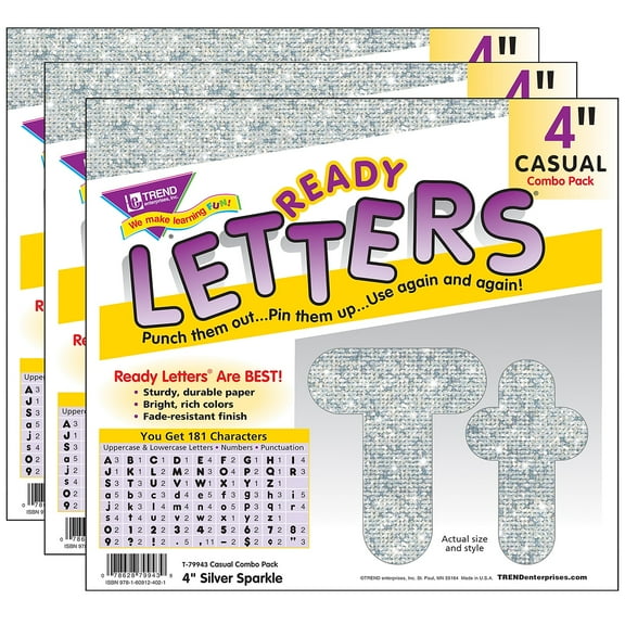 Silver Sparkle 4" Casual Combo Ready Letters®, 3 Packs