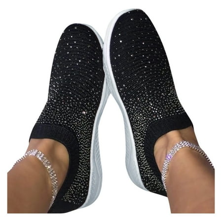 Oyedens Orthopedic Walking Shoes for Women Plantar Fasciitis Comfort Rhinestones Slip on Sock Loafers