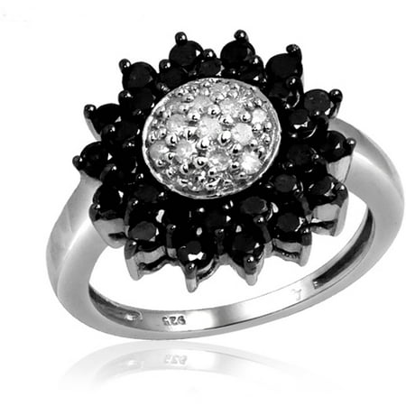 JewelersClub 1.00 CTW Round cut Black & White Diamond SunFlower Sterling Silver Ring