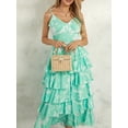thumbnail image 5 of Musuos Women Floral Print Long Dress V-Neck Tiered Ruffles Sleeveless Cami Dress Summer Casual Beach Party Dress, 5 of 10