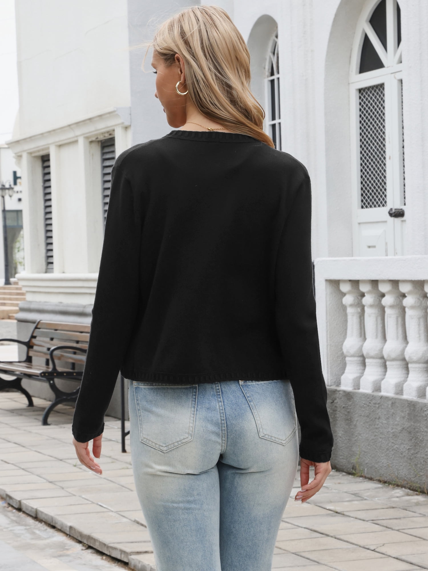 DARING DIVA Women's Knit Long Sleeve Cropped Sweater Cardigan Shrug S Black