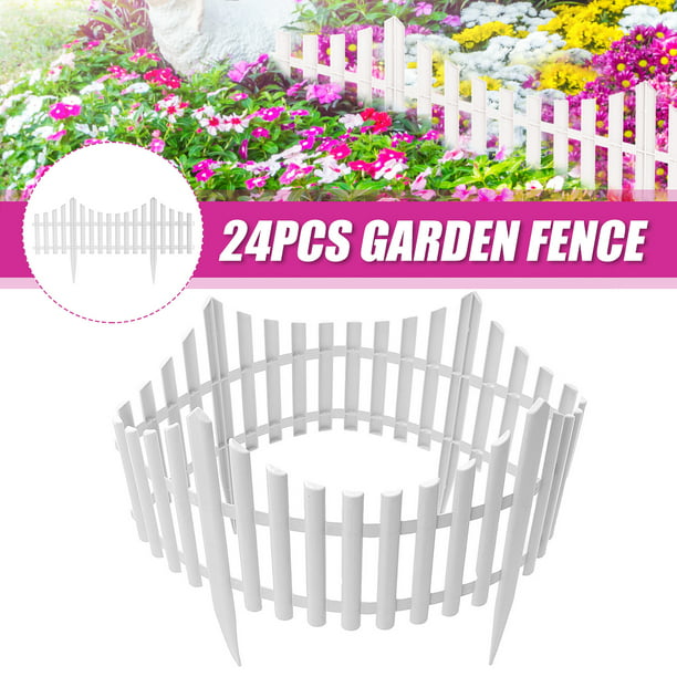 24pcs White Flexible Plastic Garden Picket Fence Lawn Grass Edge