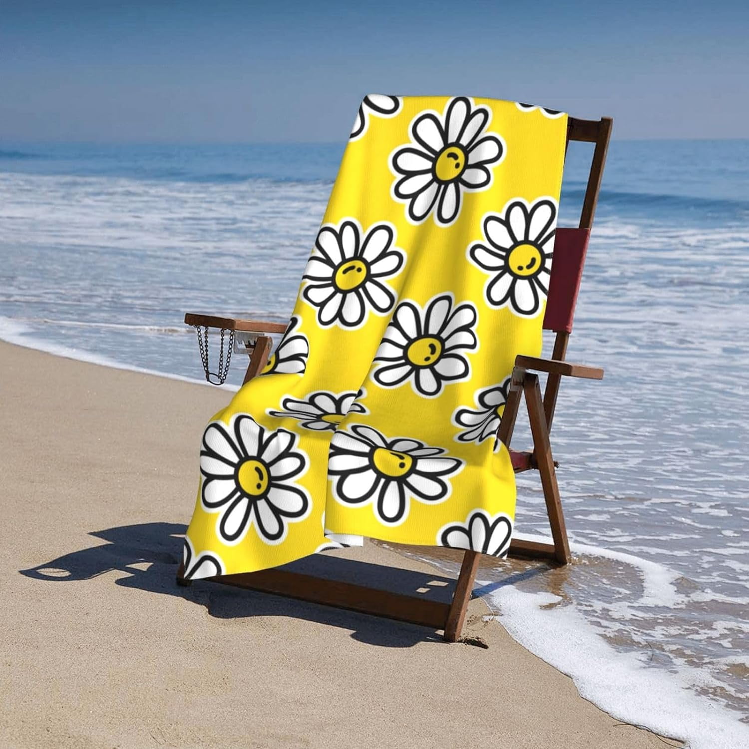 Daisy Flower Large Beach Towel - Plush Thick Cotton Pool Towel, Adult Beach Towels