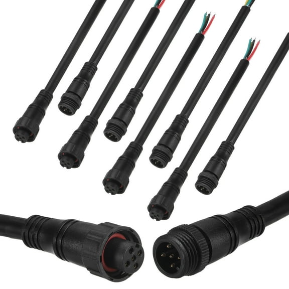 Uxcell 5-Set Waterproof Electrical Connector, 5 Pin 7.9 In/20 cm Cable with 18AWG IP67 Male and Female Connectors for LED Strip Lights [Black]