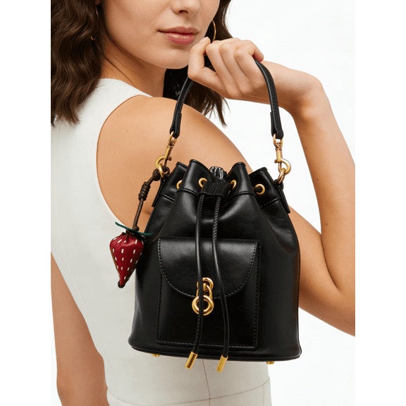 PU Leather Bucket Bags for Women Drawstring Crossbody Purses Shoulder Top Handle Handbags with 2 Straps