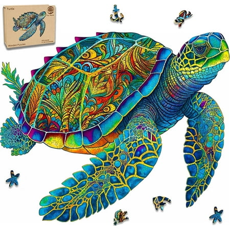 Wooden Puzzles, Sea Turtle Jigsaw Puzzles 300 Pieces, Unique Shaped Wooden Puzzle for Adults and Kids, Family Game 11.3 x 13.8 Inch