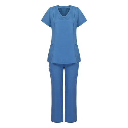 

purcolt Plus Size Scrubs Set for Women Women s Solid Short Sleeve V Neck Medical Scrubs Tops+Pants Outfits Casual Slim Comfy Nurse Working Uniform Workwear Shirts & Jogger Pants with Pockets