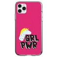thumbnail image 1 of DistinctInk Clear Shockproof Hybrid Case for iPhone 11 Pro (5.8" Screen) - TPU Bumper, Acrylic Back, Tempered Glass Screen Protector - Girl Power - GRL PWR - Unicorn Pink Background, 1 of 2