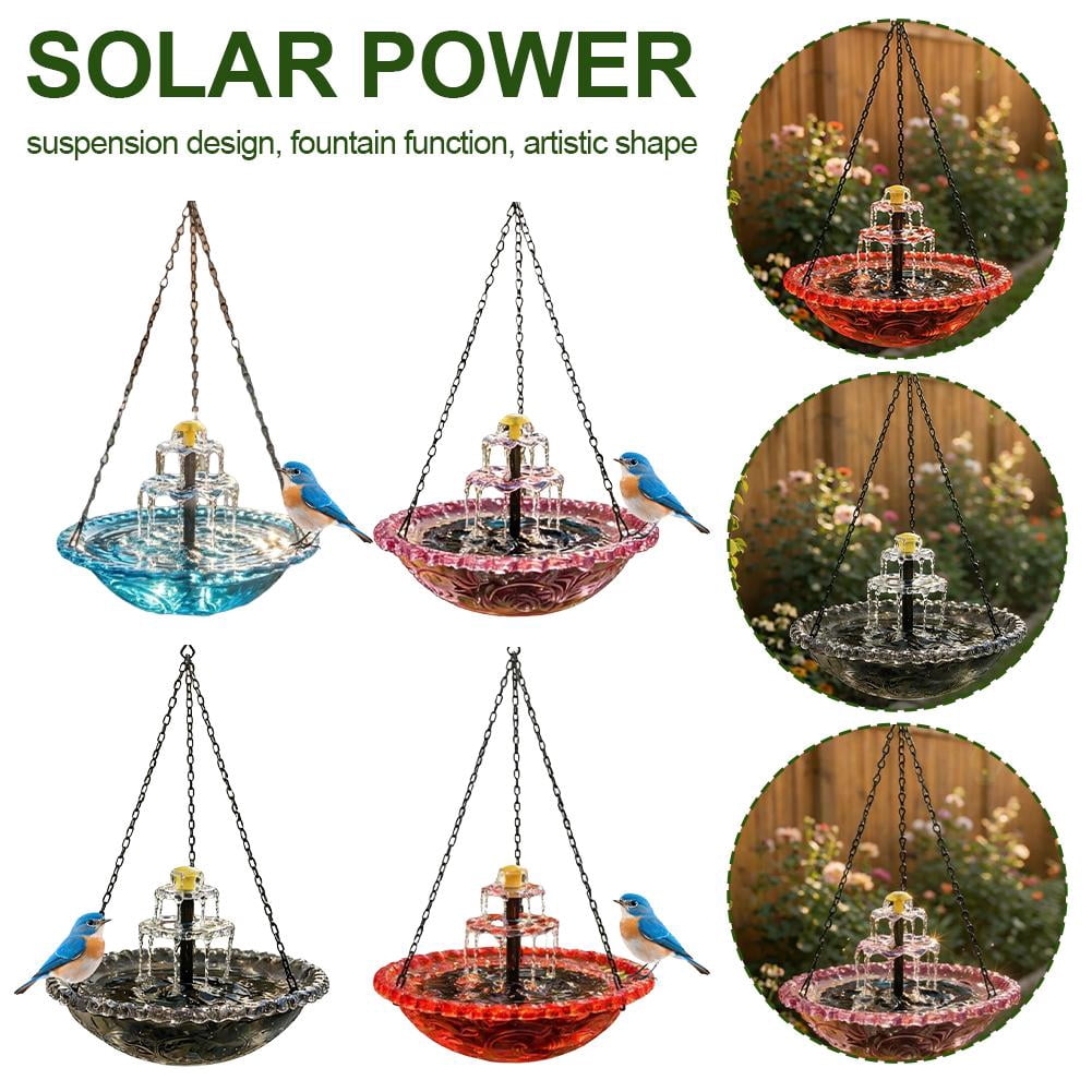 Solar Powered Hanging Bird Bath Fountain, Cascading Multi-Tier Outdoor Water Feature for Garden, Patio, and Lawn Decor, Blue