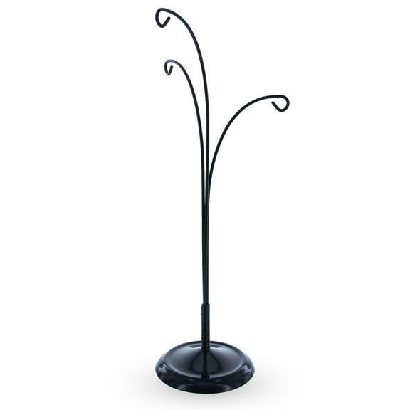 3-Arm Botanical Style Black Painted Metal Ornament Display Stand 12 Inches (Poland)