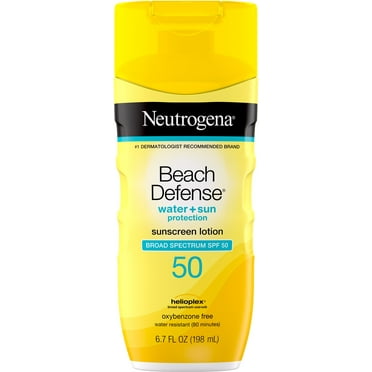 Neutrogena Beach Defense Water Resistant Sunscreen Body Lotion SPF 50, Oil-Free Lightweight Oxybenzone-Free Sun Protection 6.7 oz (Pack of 4)