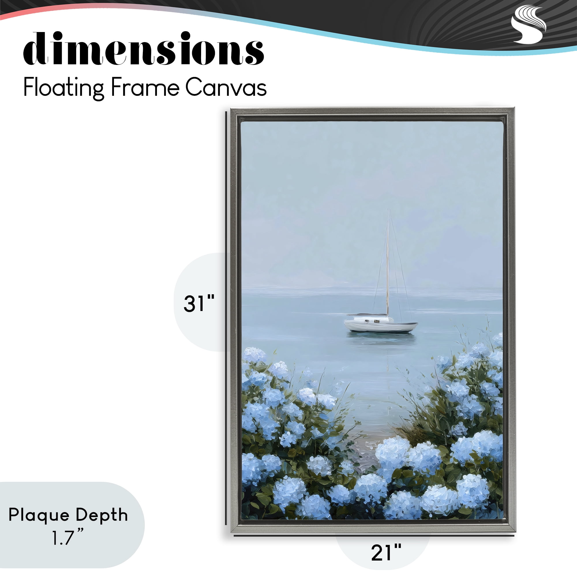 Stupell Industries Yacht in Floral Bay Gray Framed Floater Canvas Wall Art, design by Petal Prints Design