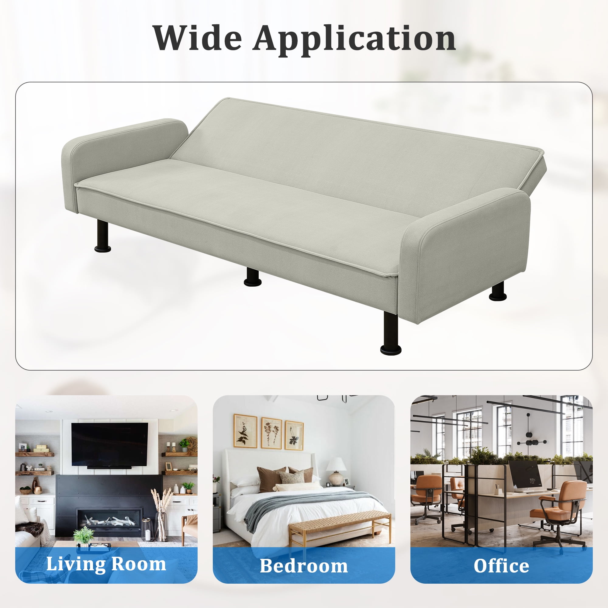 Kadyn Futon Sofa Bed, Convertible Futon for Living Room, Futon Sleeper Sofa, Light Grey Kadyn Futon Sofa Bed, Convertible Futon for Living Room, Futon Sleeper Sofa, Light Grey